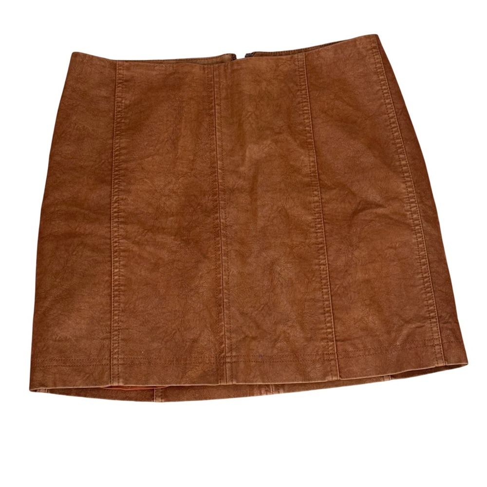 Free People Modern Femme Vegan Leather Mini Skirt Cognac Brown Size 8 OB403215